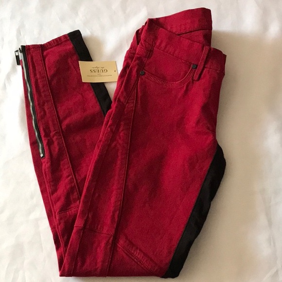 NEW GUESS BY MARCIANO RED MOTO SKINNY JEANS SZ 23 - Picture 3 of 5